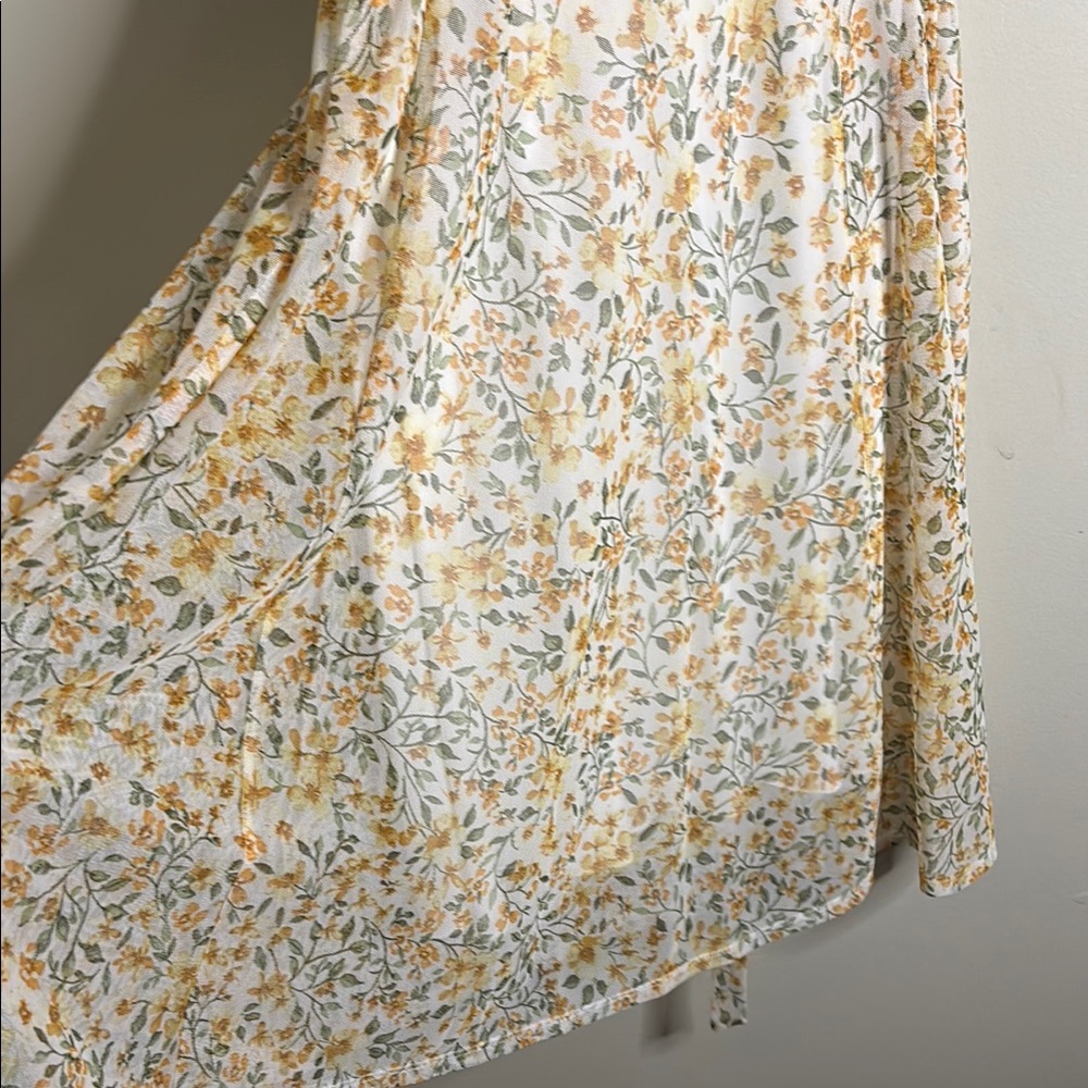 Floral Wrap Dress in Cream and Yellow - Picture 3 of 4